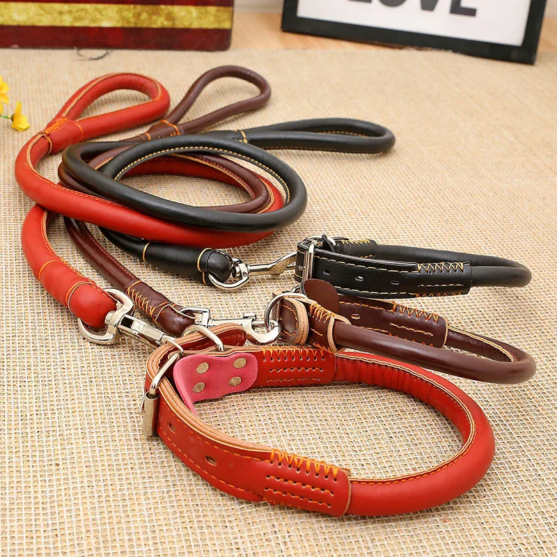 Conjuntos de coleira e coleira para cães grandes de couro, para cães médios e grandes, doberman, golden retriever, colchas super fortes para animais de estimação, produto ao ar livre