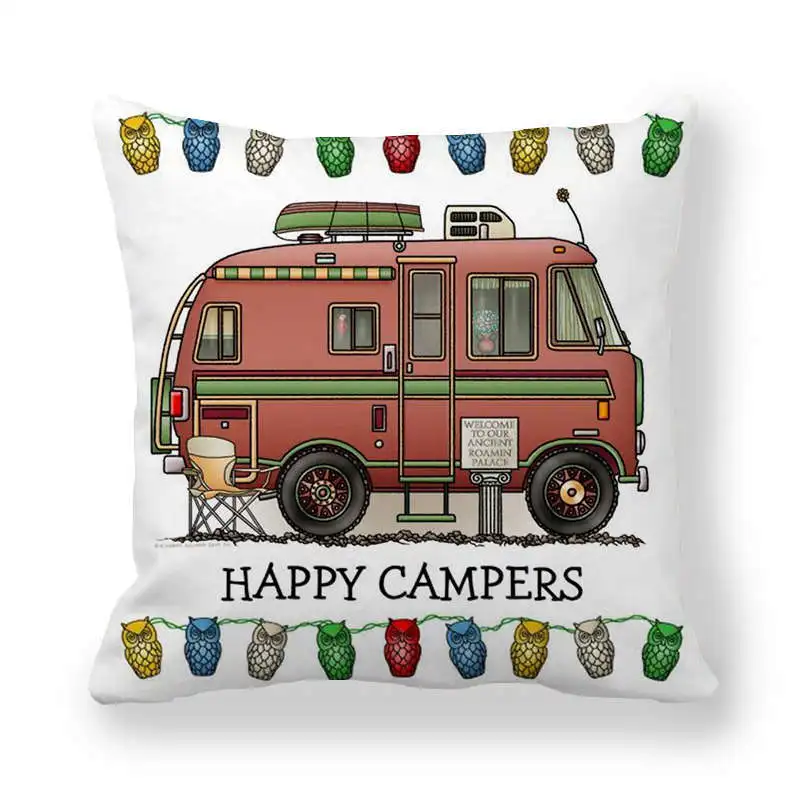 Taie d\'oreiller Happy Camper, taie d\'oreiller décorative, théâtre, voiture, 45x45cm