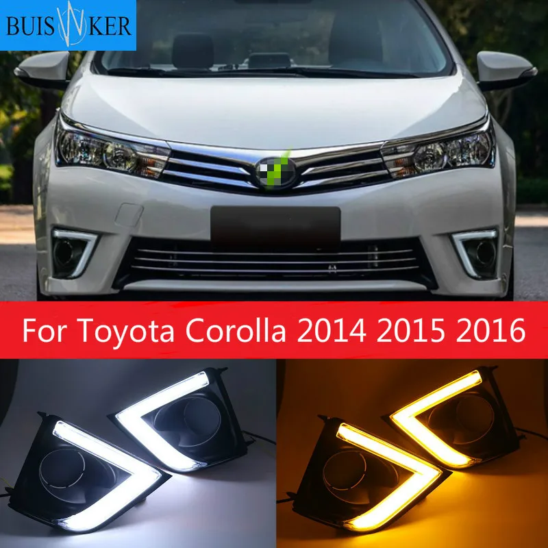 

1 Set DRL For Toyota Corolla 2014 2015 2016 LED Daytime Running Lights with yellow turn signal night blue Head Fog Lamp cover