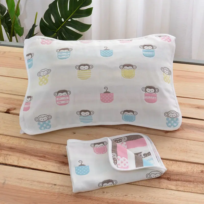 35*55Cm/40*60Cm Trẻ Sơ Sinh Gối Khăn Mềm 6 Lớp Gạc Cotton Trẻ Em Áo Gối Cho Bé vỏ Gối Ôm Hoạt Hình Bộ Chăn Gối Cho Bé