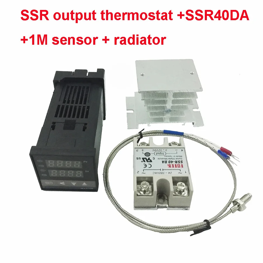 REX-C100 Digital PID Temperature Controller Thermostat Relay/SSR Output 1300C  K Type Thermocouple Probe Sensor Radiator SSR40DA