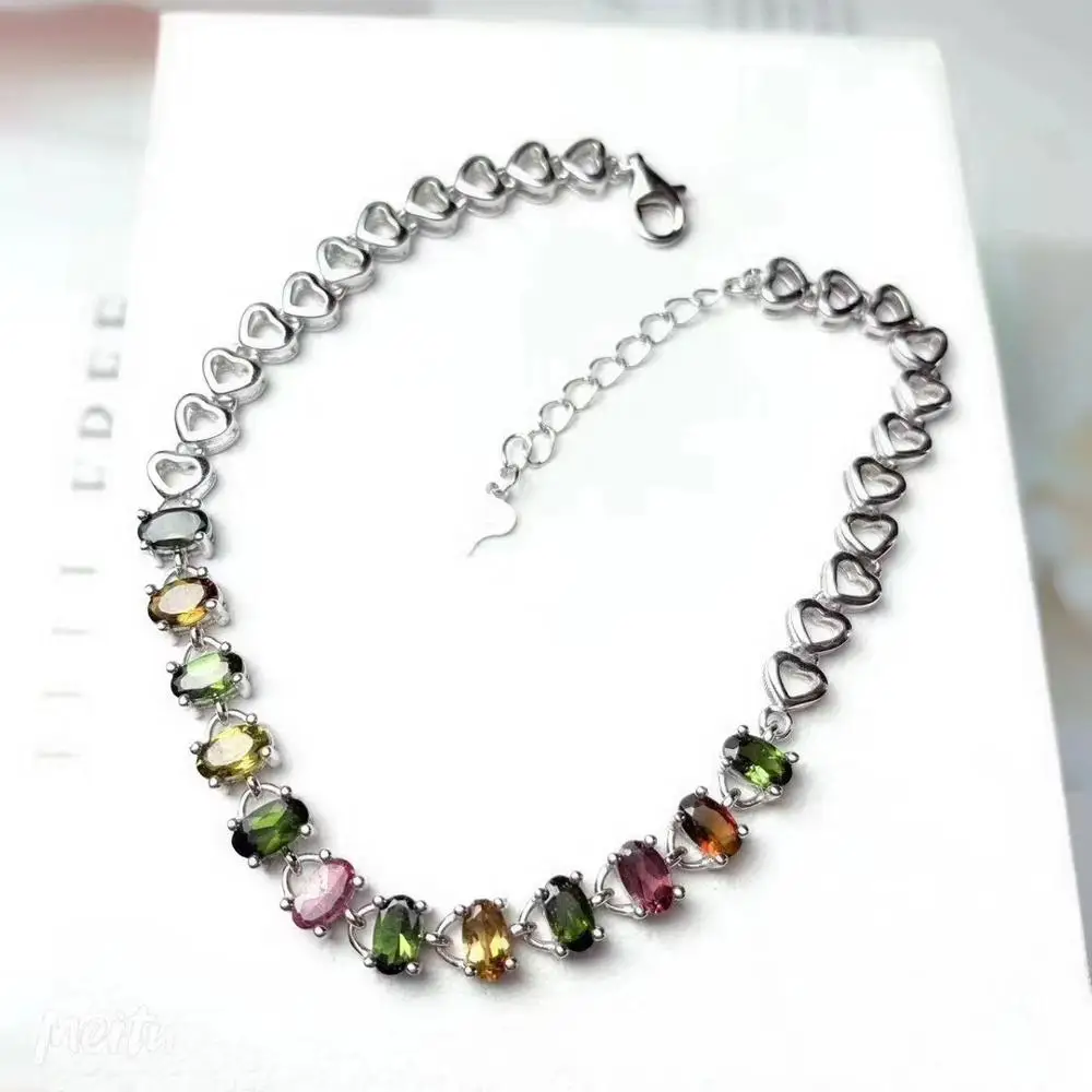 KJJEAXCMY Fine Jewelry 925 Sterling Silver inlaid gemstone tourmaline women's hand bracelet Party Gift for Girlfriend
