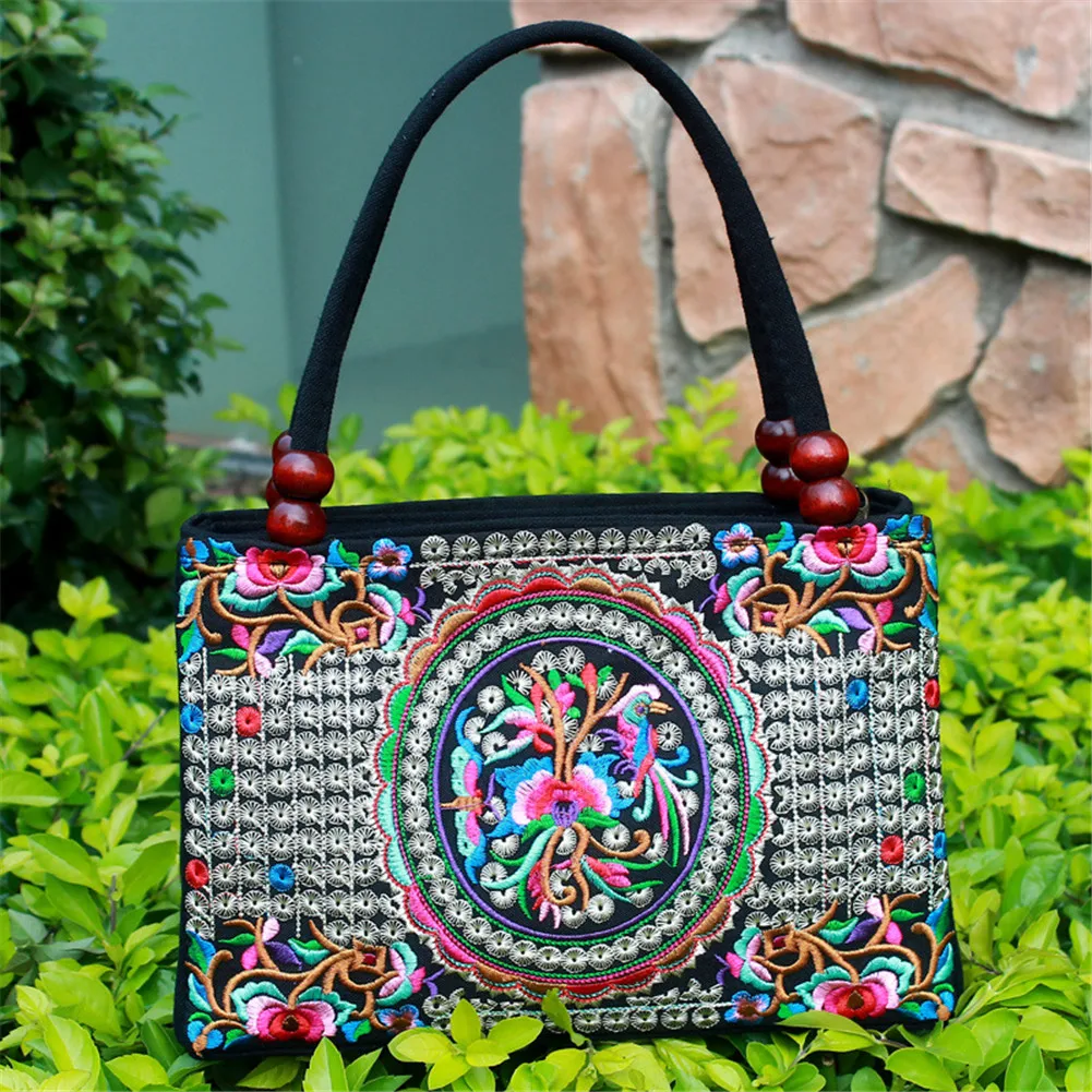 Embroidered Bag Home Storage Bag Women's Bag Two-zipper Hand Bag Ethnic Style Handbag Canvas Bag Shoulder Bag Outdoor Women Bag