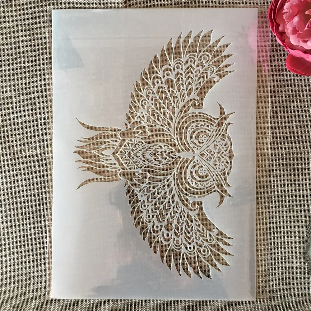 A4 29cm Mandala Flying Owl DIY Layering Stencils Painting Scrapbook Coloring Embossing Album Decorative Template