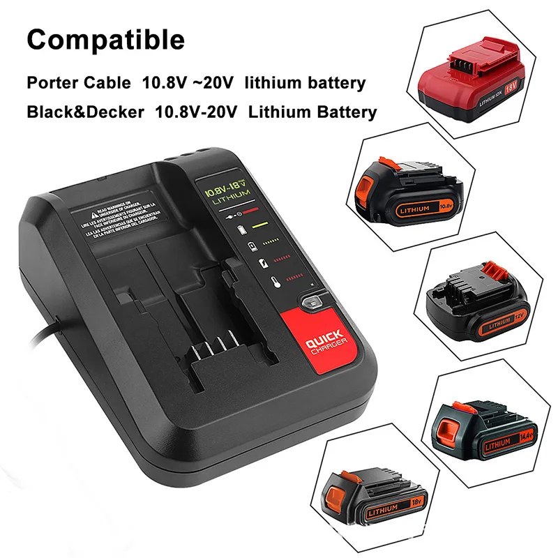 18V LITHIUM Battery Charger สำหรับสีดำและ Decker PORTER CABLE Stanley แบตเตอรี่ลิเธียม Charger 2A 10.8-20V 100-240V