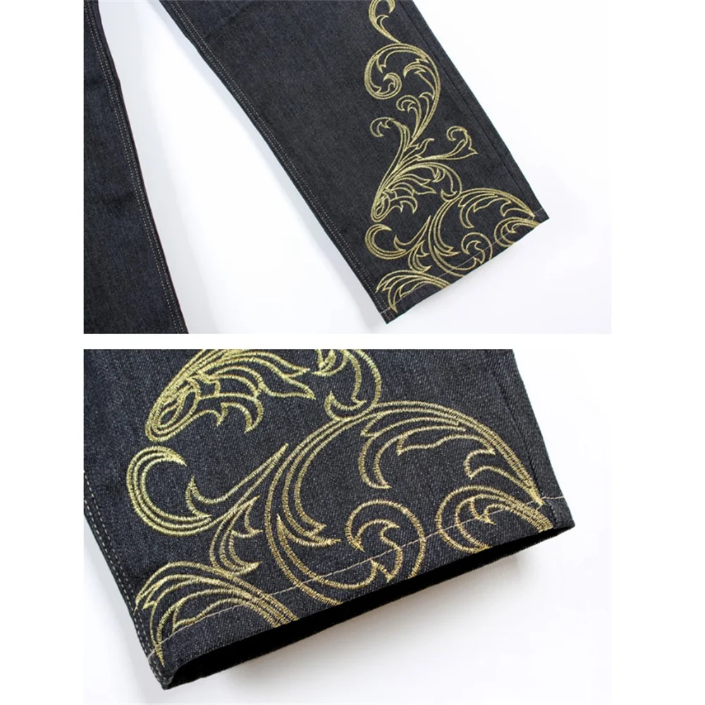 Carp Embroidery Jeans Men's Chinese Style Retro Small Straight Loose Hip Hop Large Size Thin Pants Scorpion Scrapes Shatter 4446