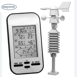 Wireless Weather Station Dual Mount Wind Sensor LCD Display Anemometer Wind Speed Direction Chill Thermometer Hygrometer Clock