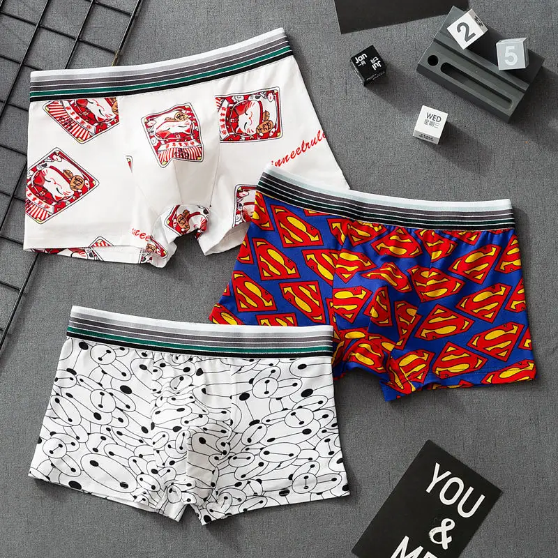 3pcs/Lot boxer briefs man Lovely Underpants Men boxers Cartoon men\'s funny panties with print Breathable sexy underwear for men