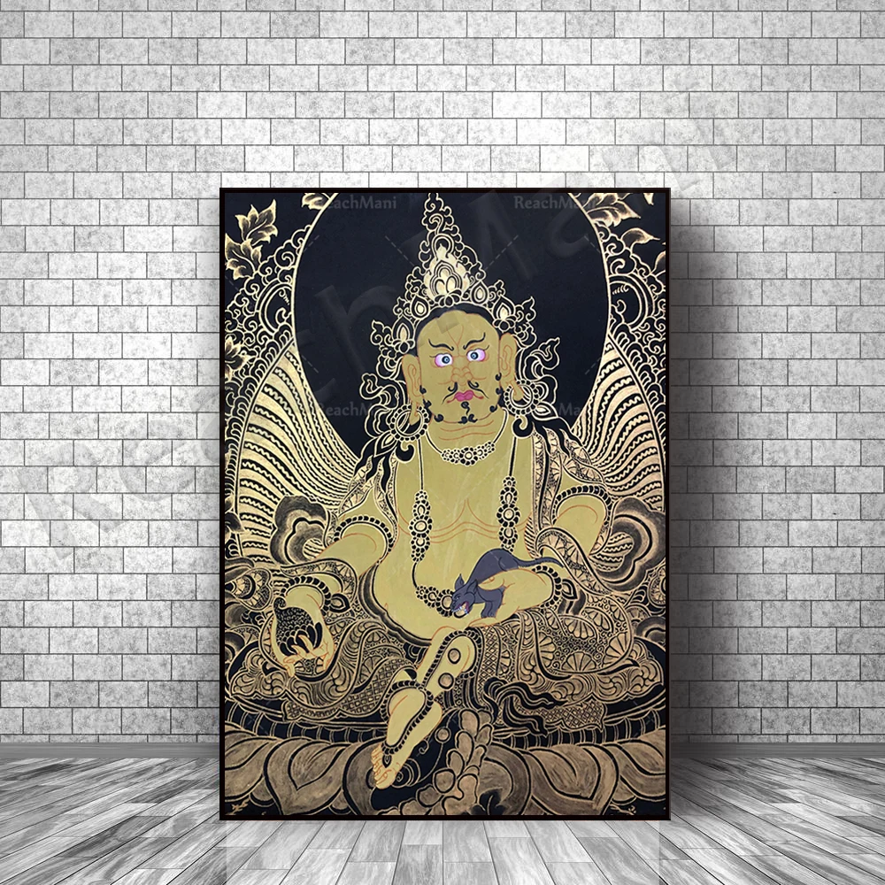 Leinwandkunst Zambara Thanka, KuberaThanka Kunst, Gott des Reichtums Gemälde, tibetisches Wanddekorationsposter