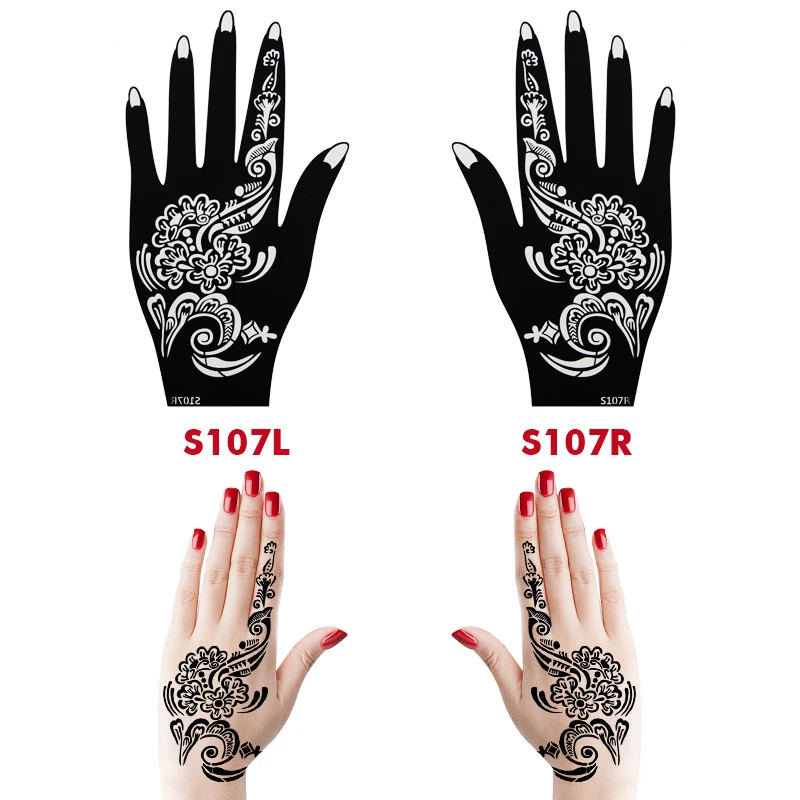 10PCS Self-Adhesive Reusable Henna Tattoo Stencils,Mehndi Indian Temporary Hand Tattoos For Body Art Painting 5 Pairs