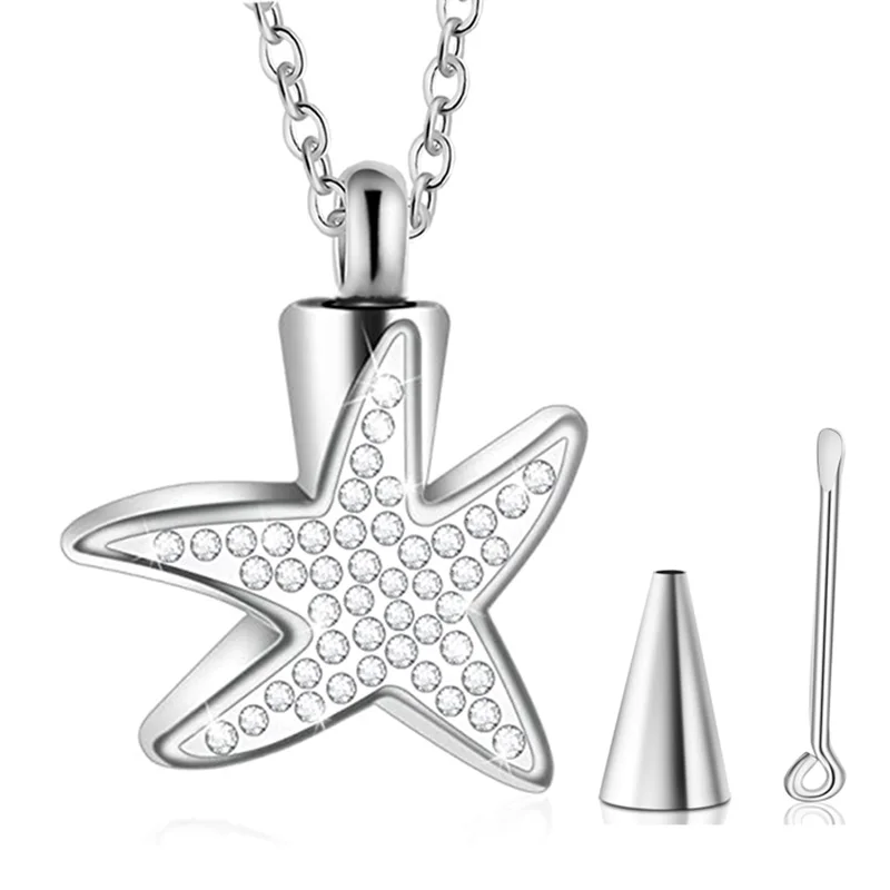 

Ожерелье из нержавеющей стали с искусственными звездами для праха, памятное ожерелье с кристаллами для кремации