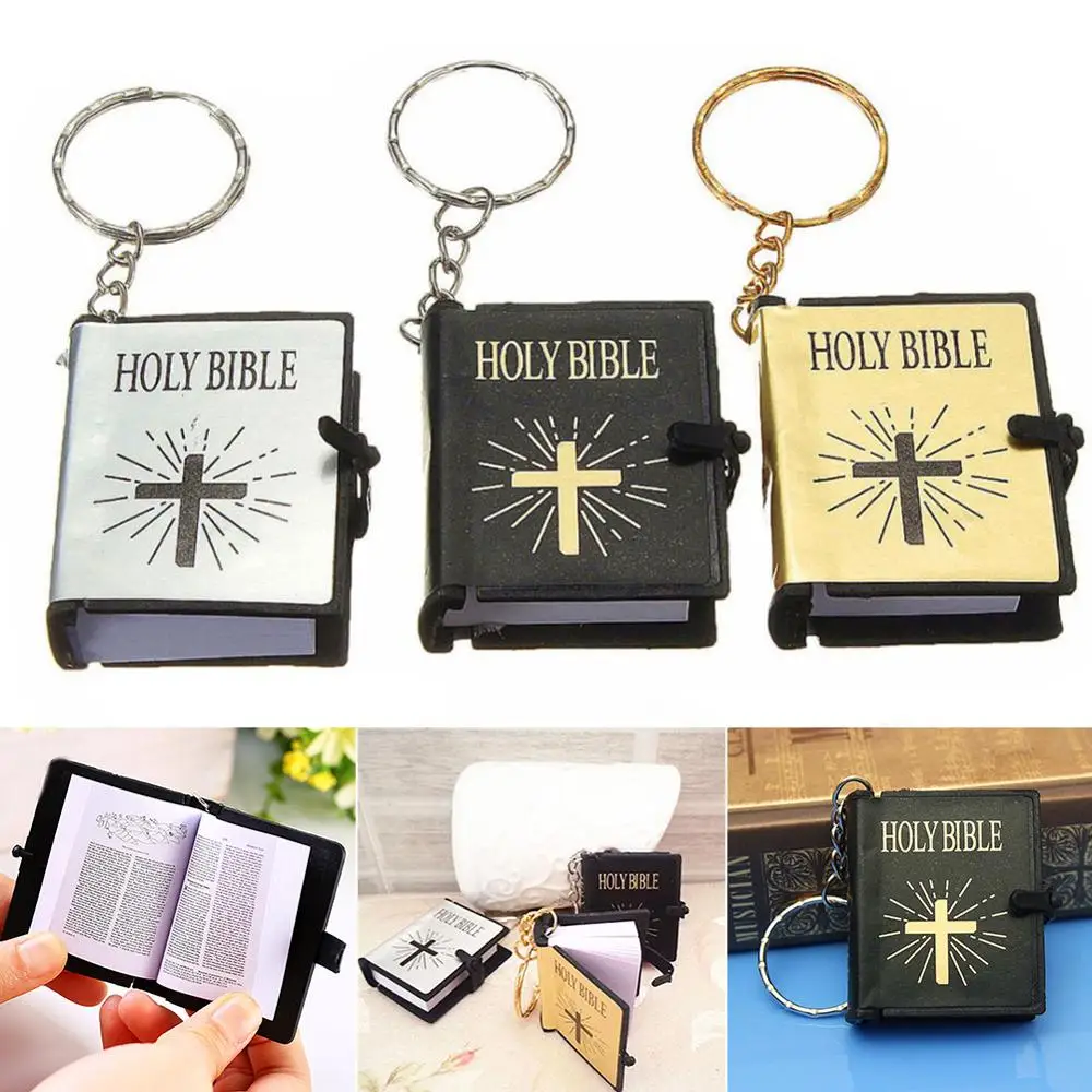 

Religious decoration gift Mini Bible Keychain Pendant Christian Jesus Holy Scripture Golden Black Holy Writ Party Holy gift