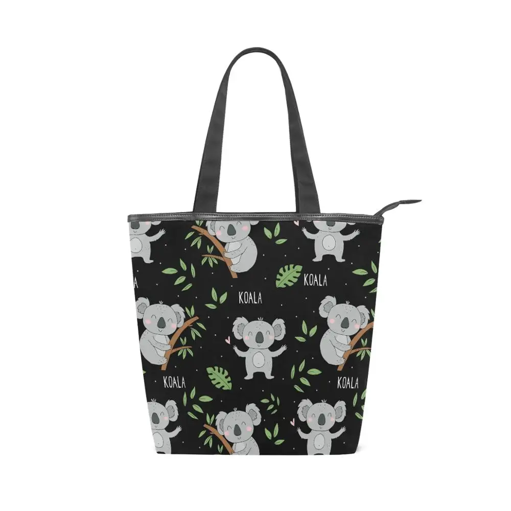 The koala canvas bag female summer large capacity college art Harajuku cute cartoon animal print Vintage black shoulder bags view 4