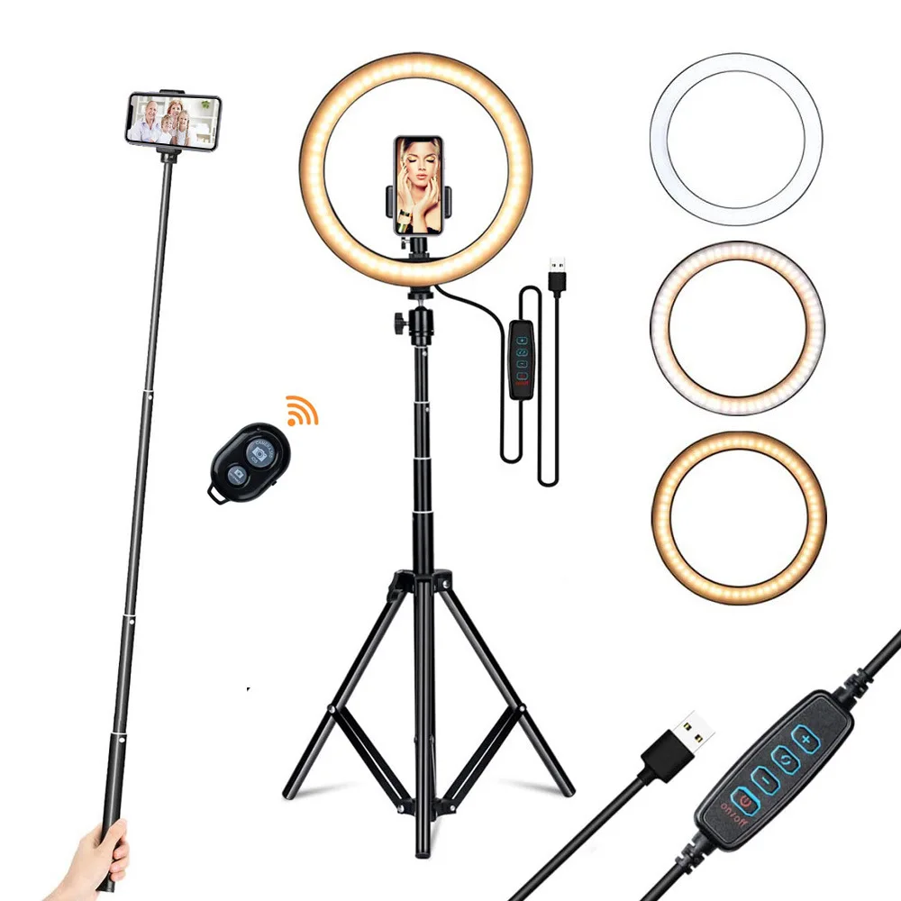 10 Inch Selfie Makeup Ring Led Lights Tripod Video Live USB Lamp Phone Tripod Youtube Tiktok Photo Studio Dimming Ring Light