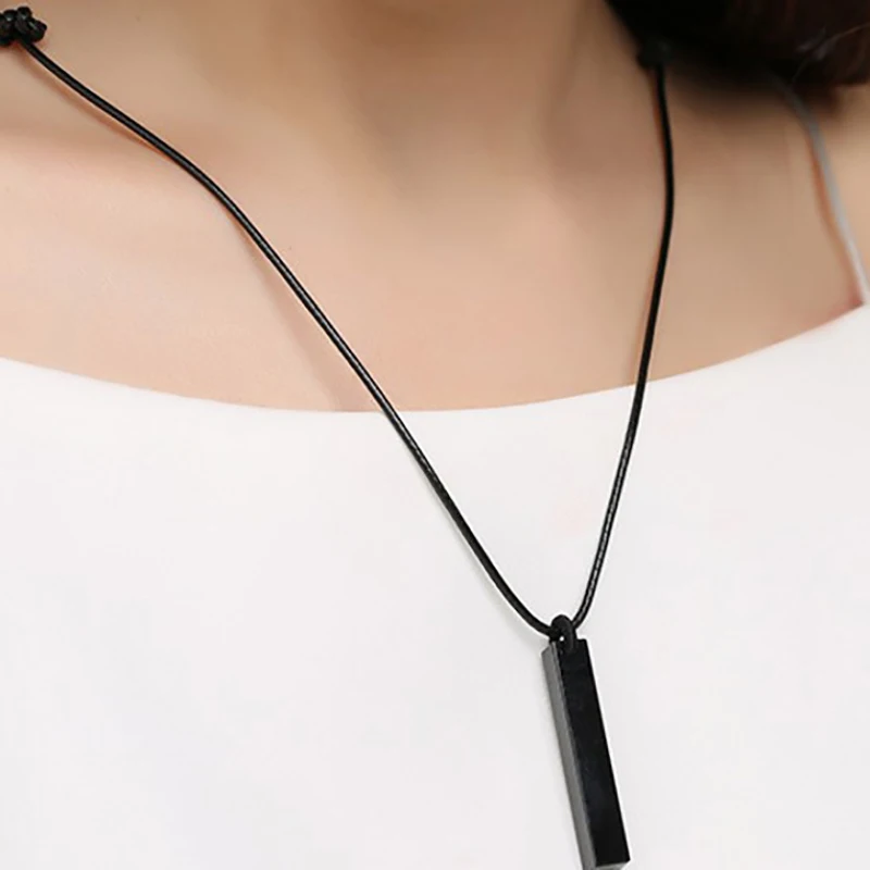 Wholesale Black Cuboid Obsidian Stone Pendant Necklace For Women Men Rope Chain Student Gift European Original Fashion Jewelry