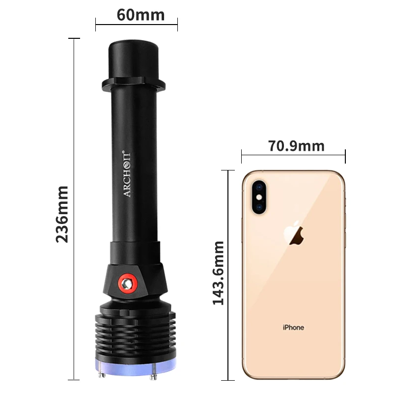 Arco on-lanterna para mergulho d22 ii, 6500k, à prova d\'água, 100m, led cree, 1200 lúmens, para mergulho subaquático