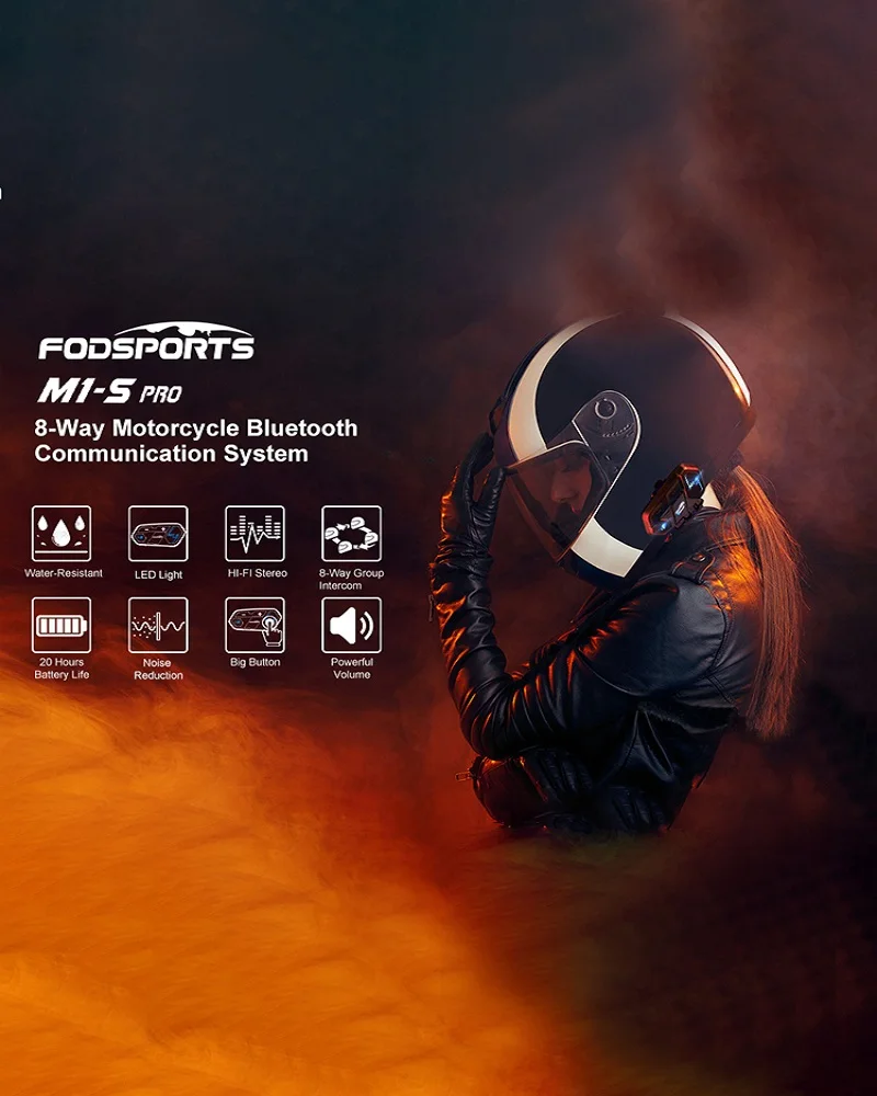 2 pair Fodsports M1-S Pro Motorcycle Intercom Bluetooth Helmet Headset 8 Way 2000M Group Waterproof BT Interphone