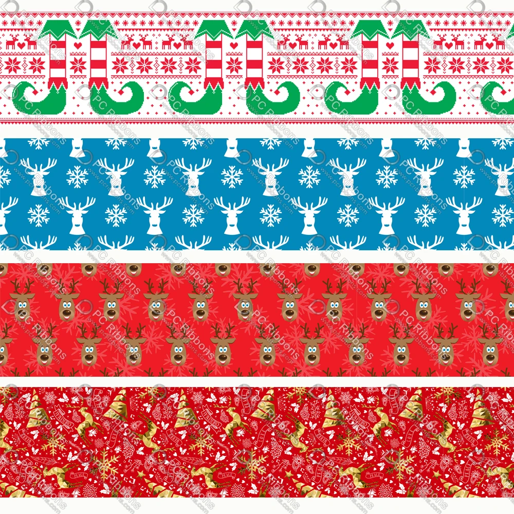 

16-75MM Snowman Reindeer Penguin Ribbon Cute Christmas Claus for DIY Crafts Hair Bow Lanyard Satin Grosgrain Ribbons CA-403