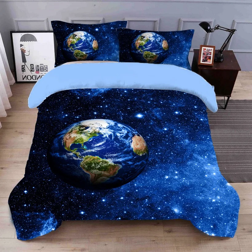 

4Pieces Ultra Soft Outer Space Earth Duvet Cover Bed Sheet Pillow Shams Twin Full Queen King Bedding Set Single Double Bed Set