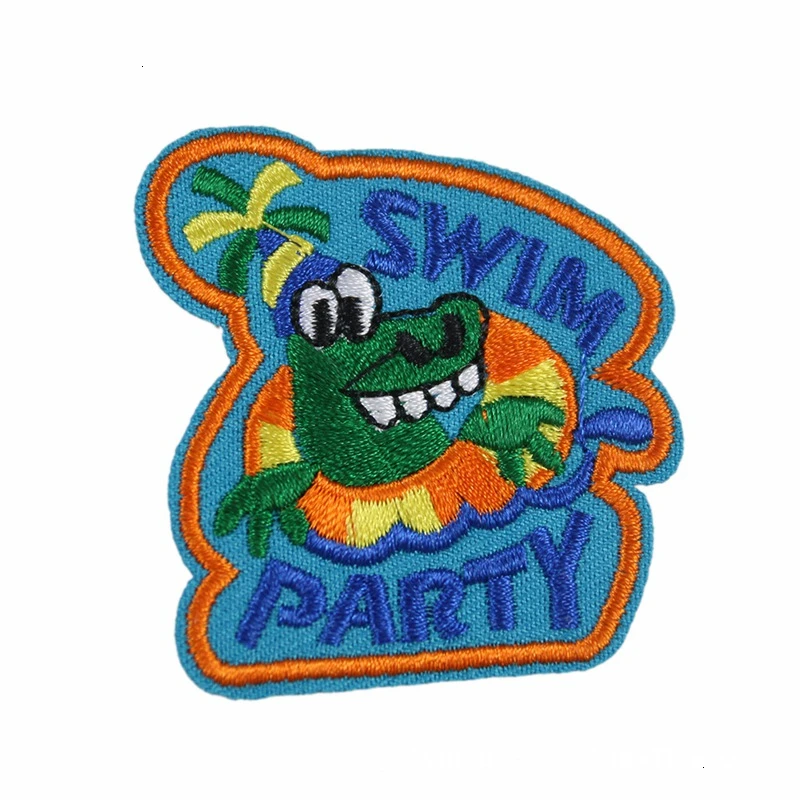 2019 New Cartoon Crocodile Animal Embroidered Patches Summer Swim Party Iron on Patch Eco-friendly Handmade 3D Appliques