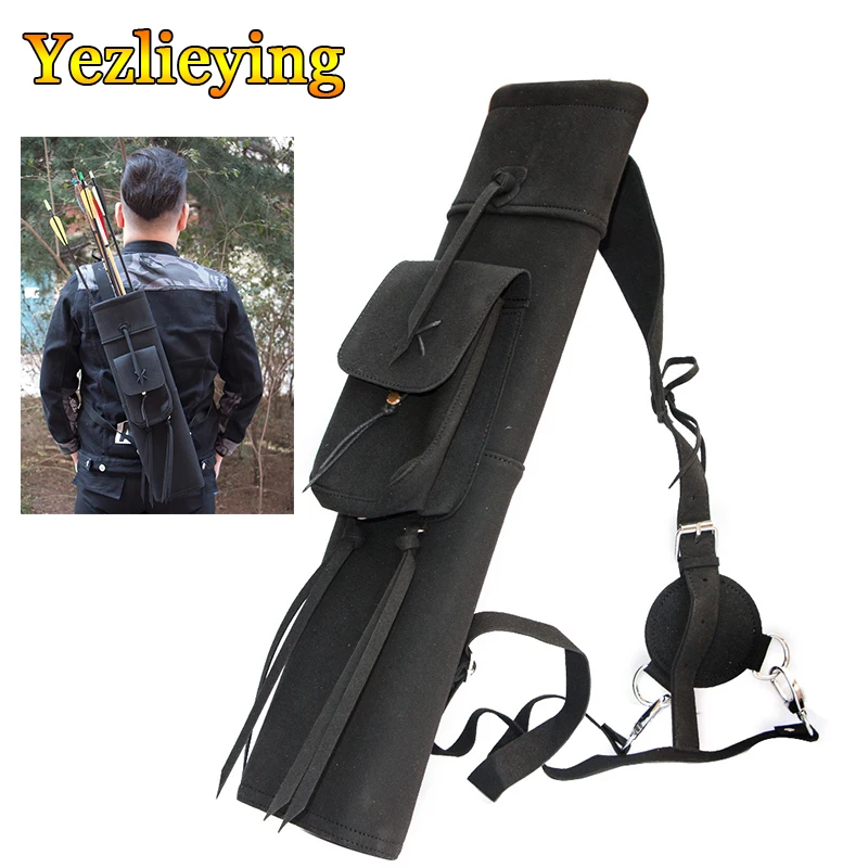 

Hunting Archery Genuine Leather Arrow Quiver Bag Arrows Holder 21 Inches in Black 3 Point Harness Leather Bag