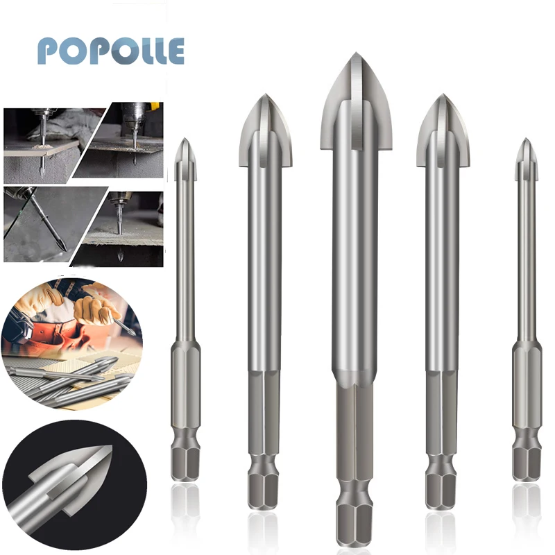 Brick and Glass Crosshead Drill Bits, Hard Alloy Glass Drill Bits, 4-blade Alloy Triangular Drill Bits, Metal Tools3-12