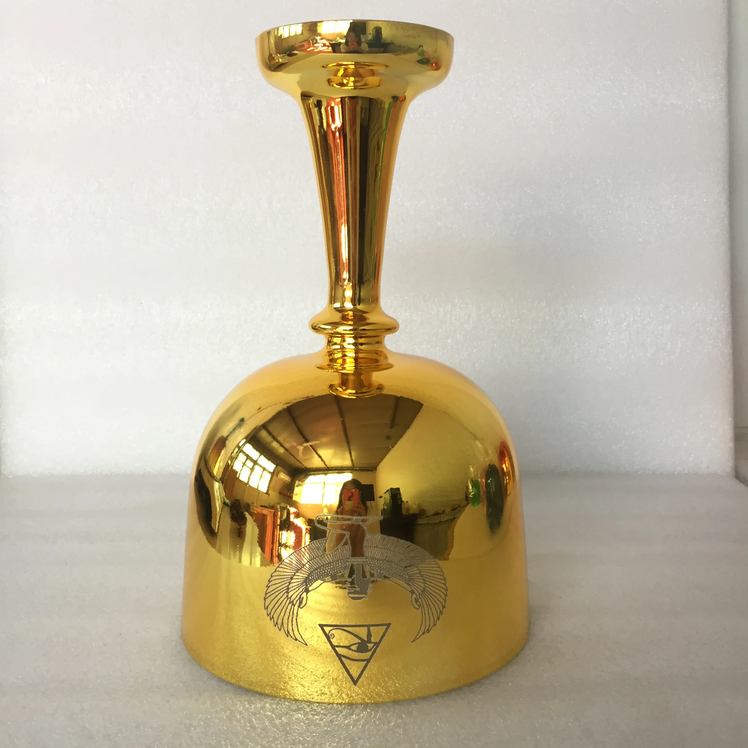 

3rd octave 24k gold chalice with ISIS carved in perfect F note in 432hz for sound healing + suede mallet