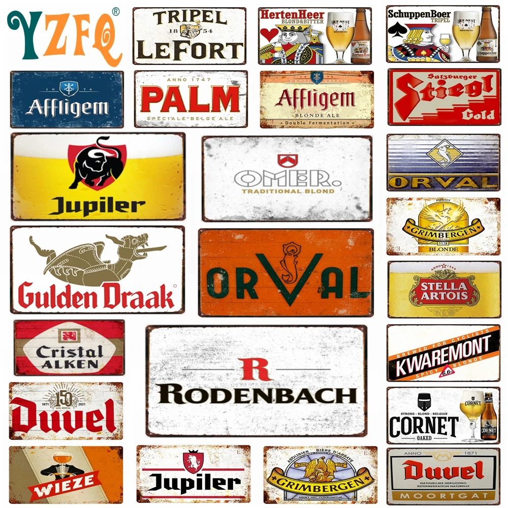 【YZFQ】Belgian Beer Tin Bar Sign Metal Plaque Vintage Poster Wall Bar Man Cave Kitchen Restaurant Home Art Decor 30X15CM DC-1660A