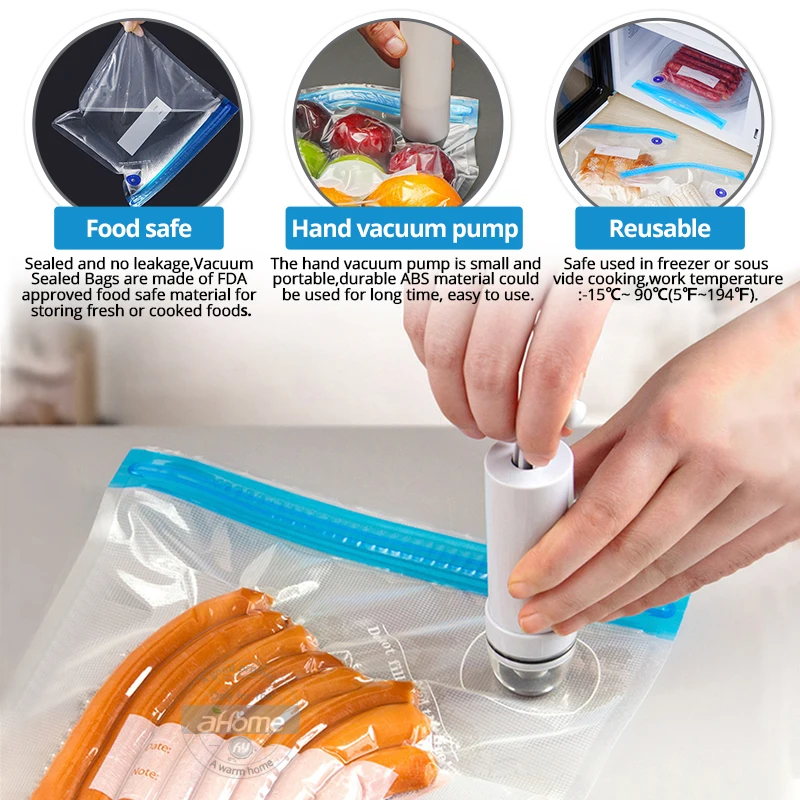 Food Storage Bags and Pump,Reusable Food Vacuum Sealer Bags for Cooking & Food Storage Freezing And Fresh Keeping