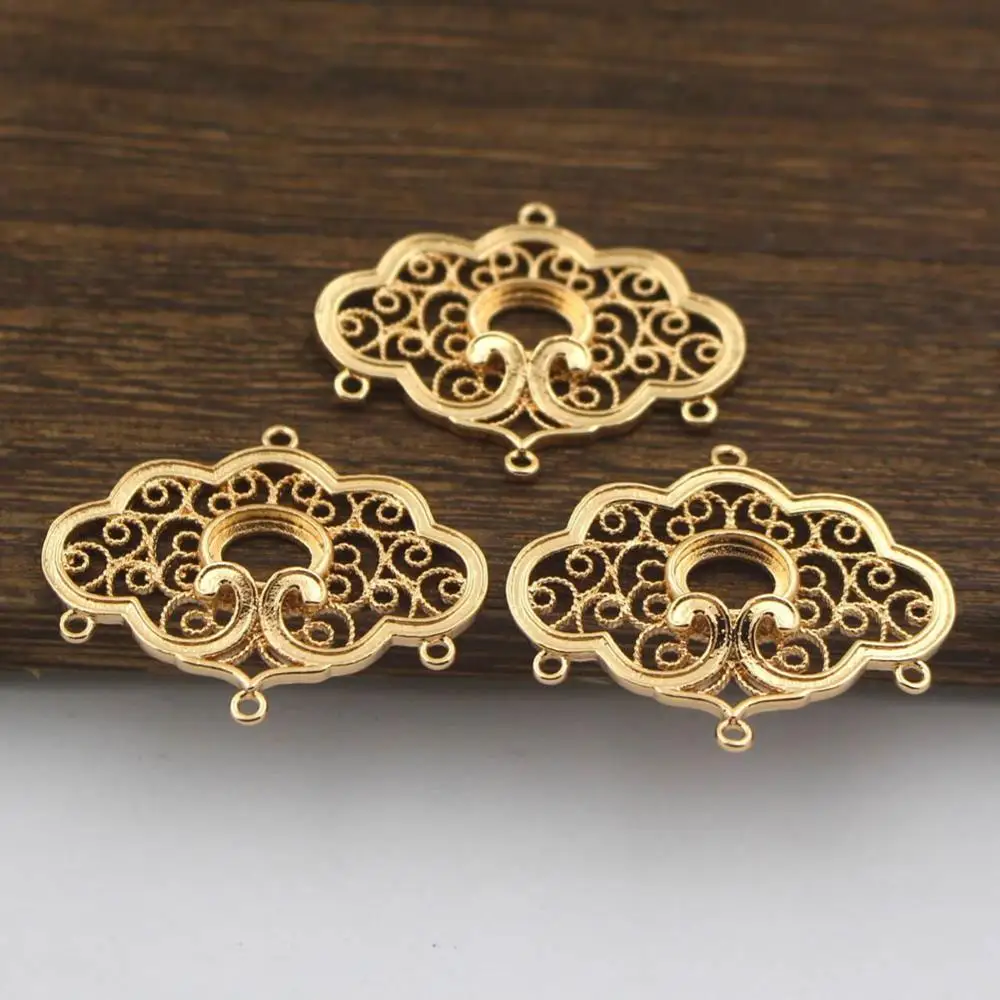 10pcs Brass Casted Open Back Pendant Filigree Flower Connectors Charms fits 6x8mm Oval Bezels Cups Cabochons Base Findings DIY
