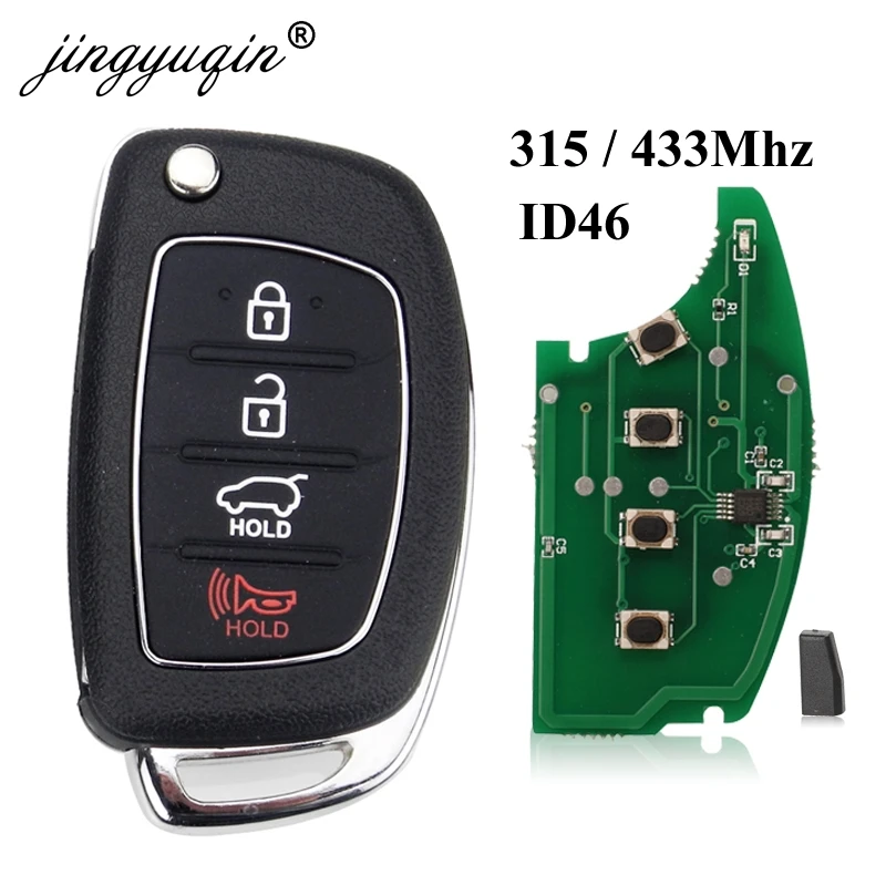 

jingyuqin Remote Flip Key Fob for Hyundai Elantra Accent Ix35 IX45 I30 Solaris Tucson I20 Santa Fe 315/433mhz ID46 Chip