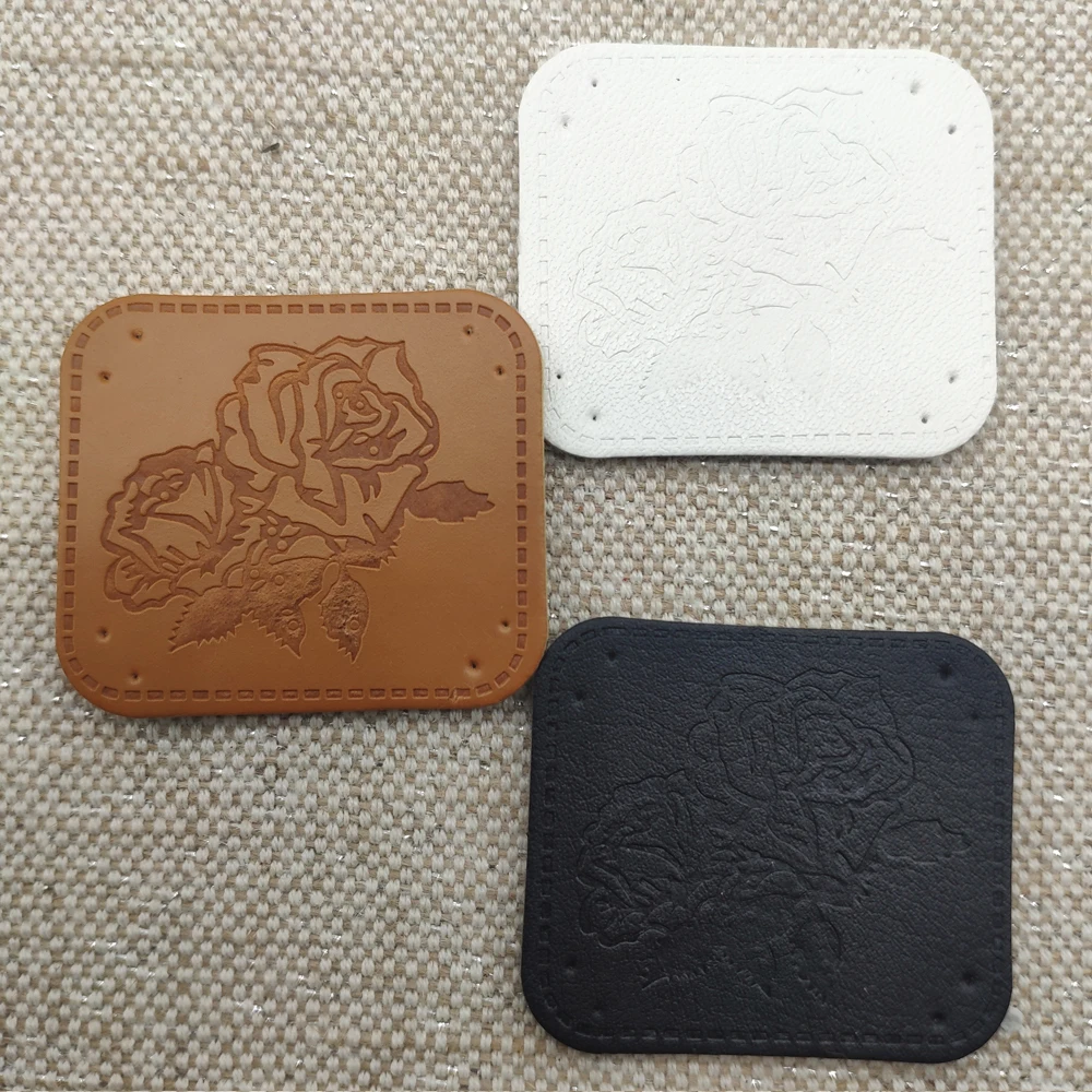 Rose Flower Handmade Leather Labels For Clothing Hand Made Pu Patch With Flower For Jeans Backpack Handmade Label For Clothes