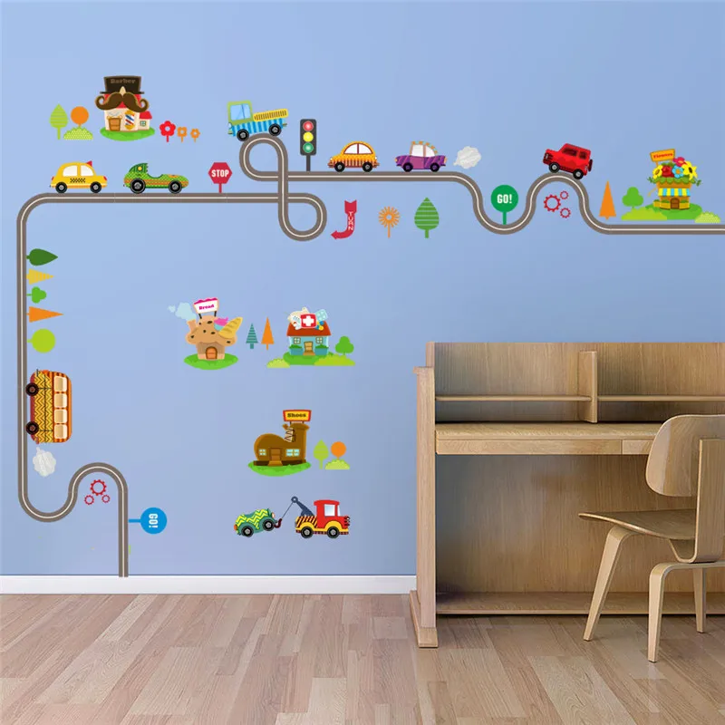 Cartoon Traffic Car Bus Wall Sticker for Kids Room Living Room Kindergarten Baby Nursery room decoration