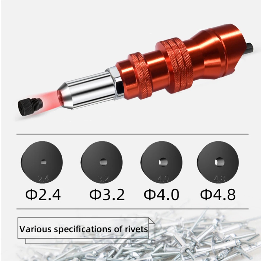 Electric Rivet Gun Adapter M3-M5 Blind Rivet Riveting Tool Metal Shell Rivet Gun Conversion Tool Electric Drill Bit Adapter