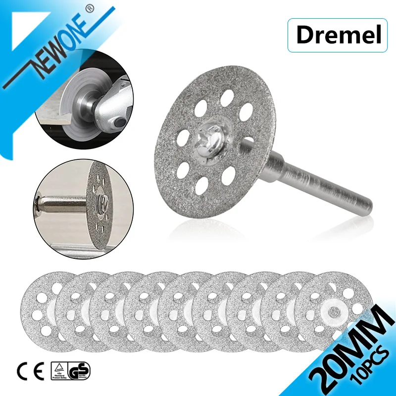 

NEWONE Diamond Cutting Wheel (22mm) 10pcs with Mandrel (3mm) 2pcs Saw Blades Cut Off Discs Set for Dremel Rotary Tool