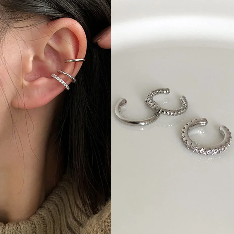 3Pcs/Set Clips Earring for Women Unisex Minimalist Fashion Cartilage Hoop Earrings Sets Ear Cuff fake piercing Clip on Earring