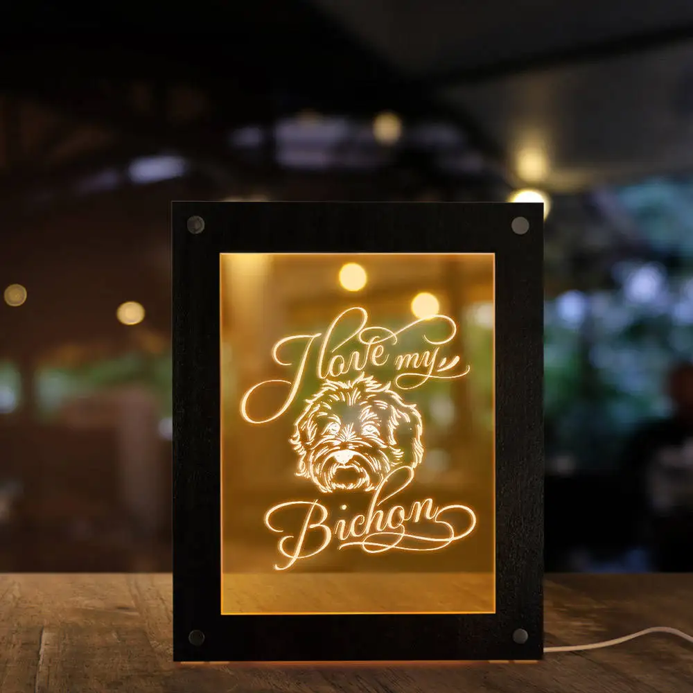 

I Love my Bichon Frise Dog Lighting Text Photo Frames Funny Cute Puppy LED Table Night Light Desk Lamp Pet Lover Gift Home Decor