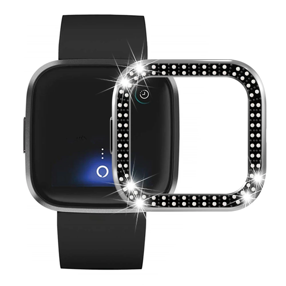 9Pack For Fitbit Versa 2 Screen Protector Bling Crystal Rhinestone Plated Frame Protective Bumper Shell PC Protective foil Cover