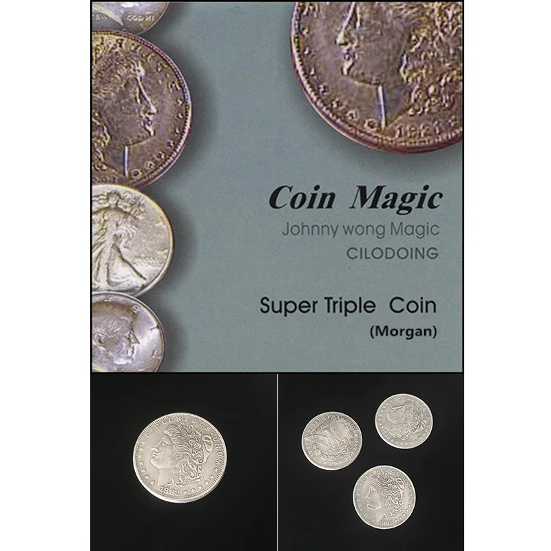 Super Triple Coin (Morgan Dollar, with DVD) Magic Tricks Appear Vanish Magia Magician Close Up Illusions Gimmick Props Mentalism