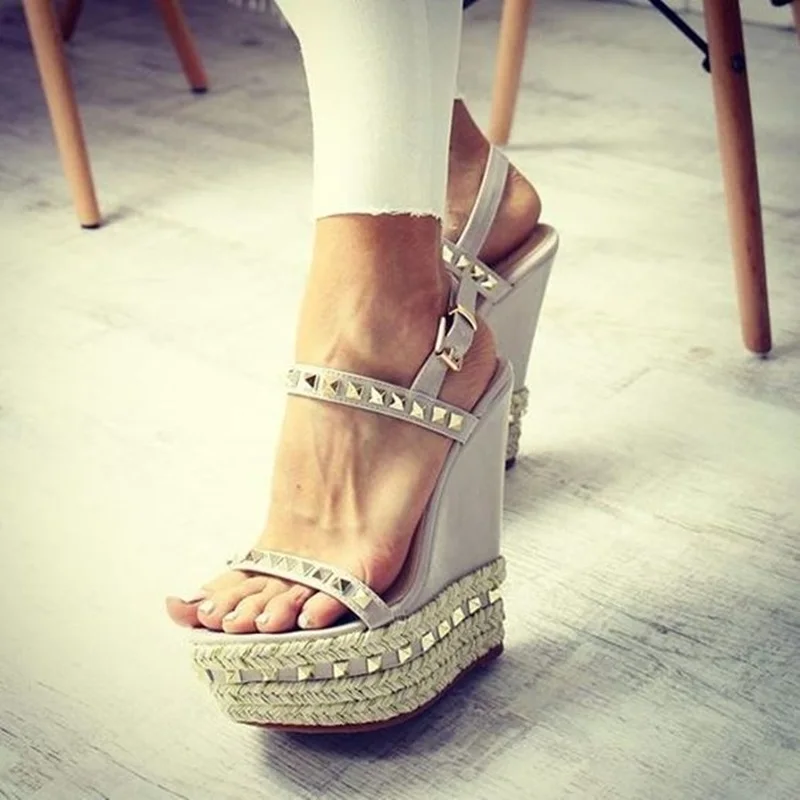 New Fashion Wedge Heel Braided Rivets Sandals Ultra High Heel Strappy Platform Pumps Spring Summer Party Shoes Dropship 2019