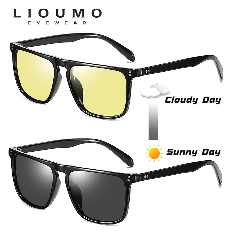 New Photochromic Sunglasses Men Polarized Driving Sun Glasses Square Rivet Frame Women Change Color Eyewear UV400 Protection