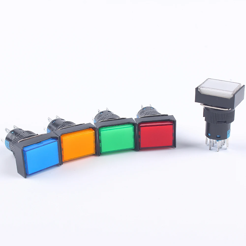 16mm 1NO1NC Latching Momentary Plastic Push Button Switch Rectangle Pilot Lamp Indicator Light With LED No LED