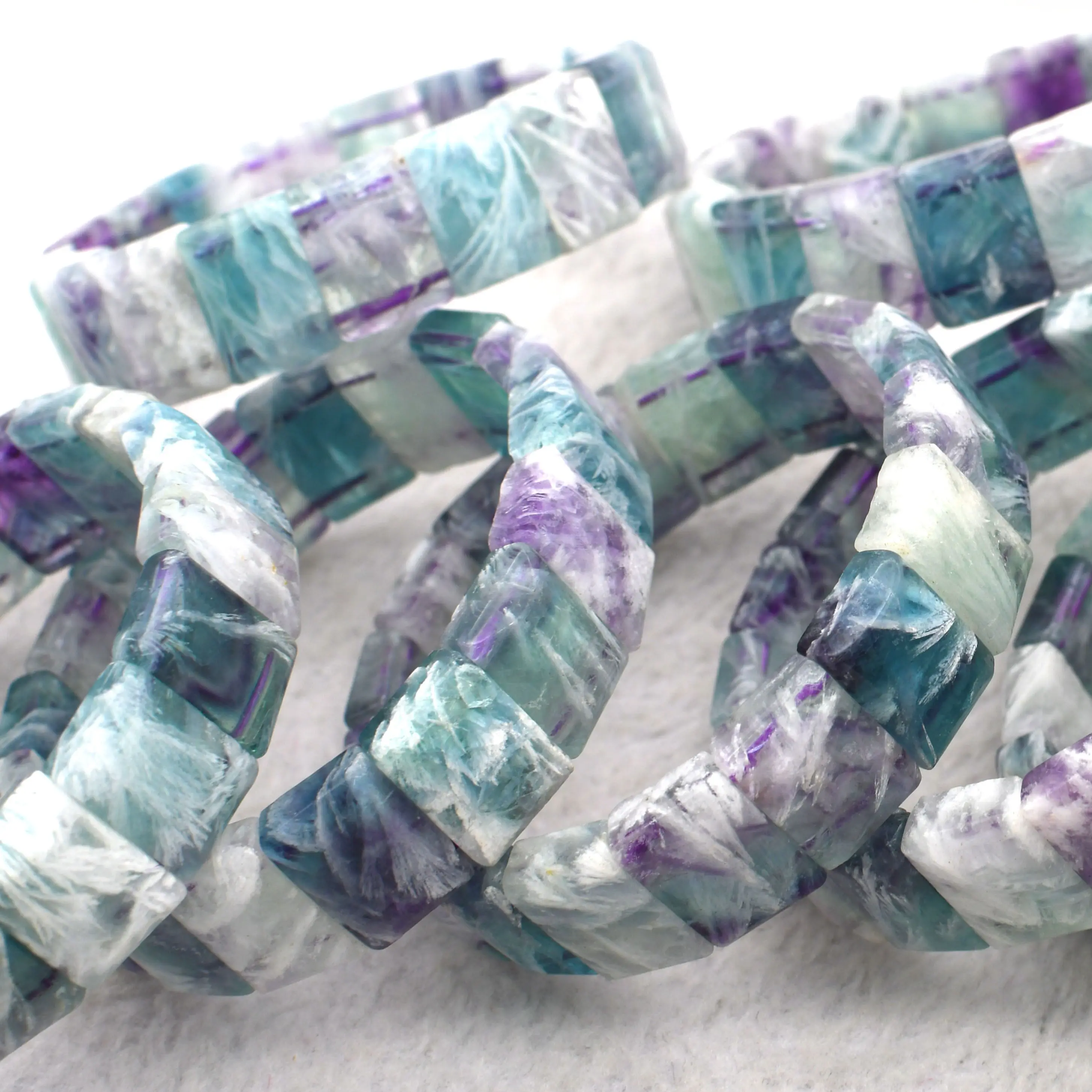 Imagem -02 - Aaaaa Natural Colorido Pena Fluorite Quartzo Asas Pulseira Retângulo Contas Rico Pulseira8 Entrega Gratuita 12x16 mm