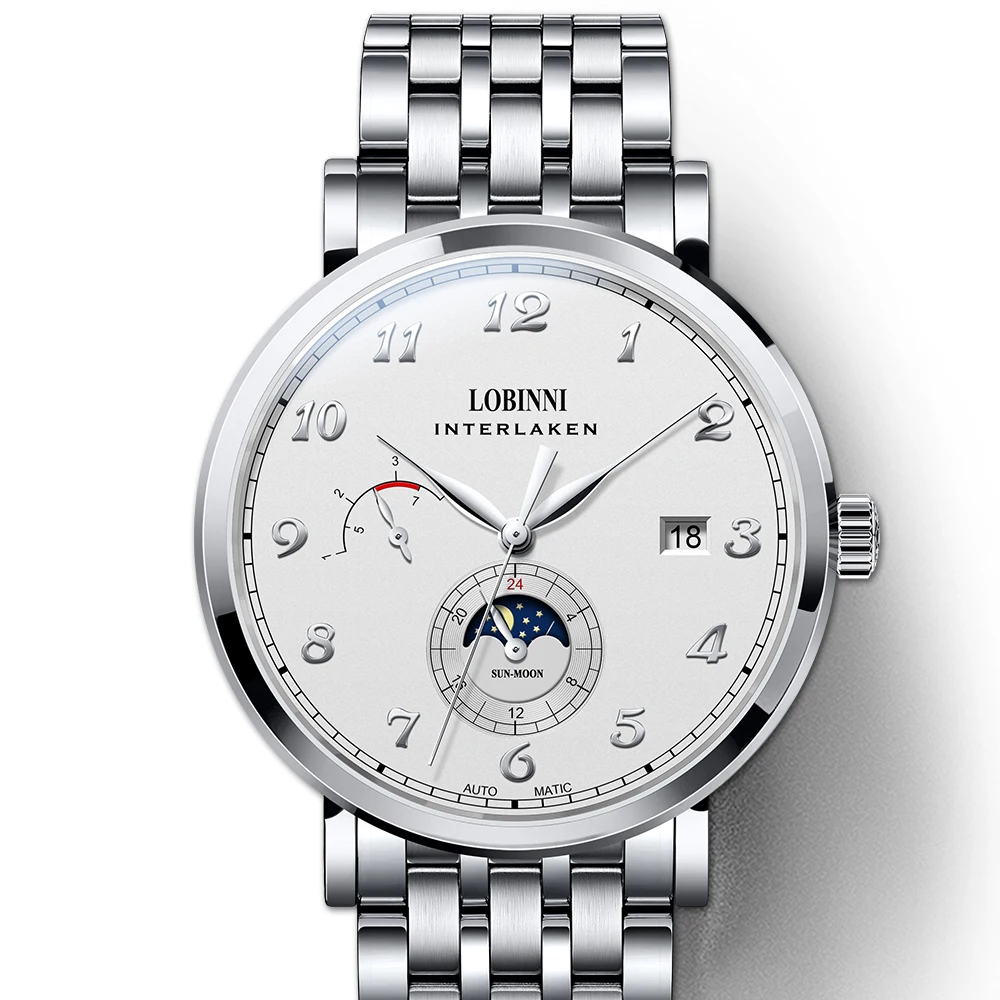 LOBINNI automatic watches for men,top luxury brand mens watch self wind mechanical wristwatch Switzerland clock sapphire fashion