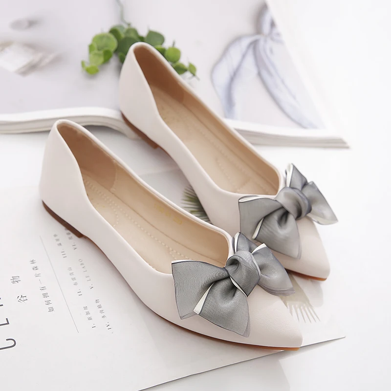 Woman shoes Flattie Hundred and Up Bow Tie Flat Shoes Soft Omelette Shoes Pointed Flat Shoes for Woman