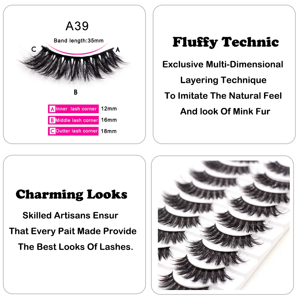 Makeup 3D Faux Mink Lashes Natural Fluffy False Eyelashes  Wholesale Wispy Thick Long  Natural Eye Makeup Tools Eye Lashes 3DA39