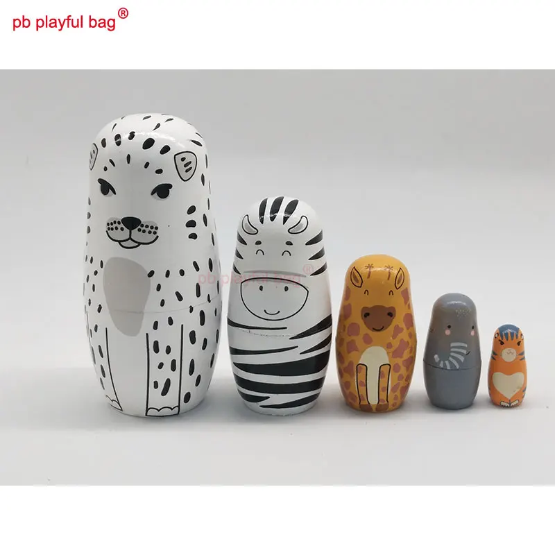 Five Layer Leopard Russian Dolls Wooden Toy Crafts Valentine's Day Gift Creative Funny Home Decoration Russian Nesting Doll HG80