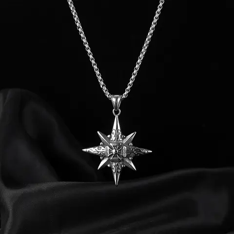316L Stainless Steel Fashion Popular Creative Eight-pointed Star Pendant Personality Trendy Simple Cross Men and Women Universal