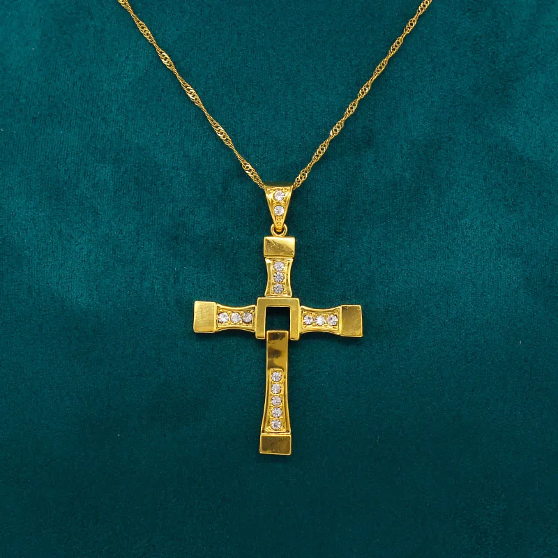 Anietna Gold Cross Crystal Pendant Fast and Furious 7 Teretto VinToledo Latin Cross Necklace Chain for Men Jewelry collar hombre