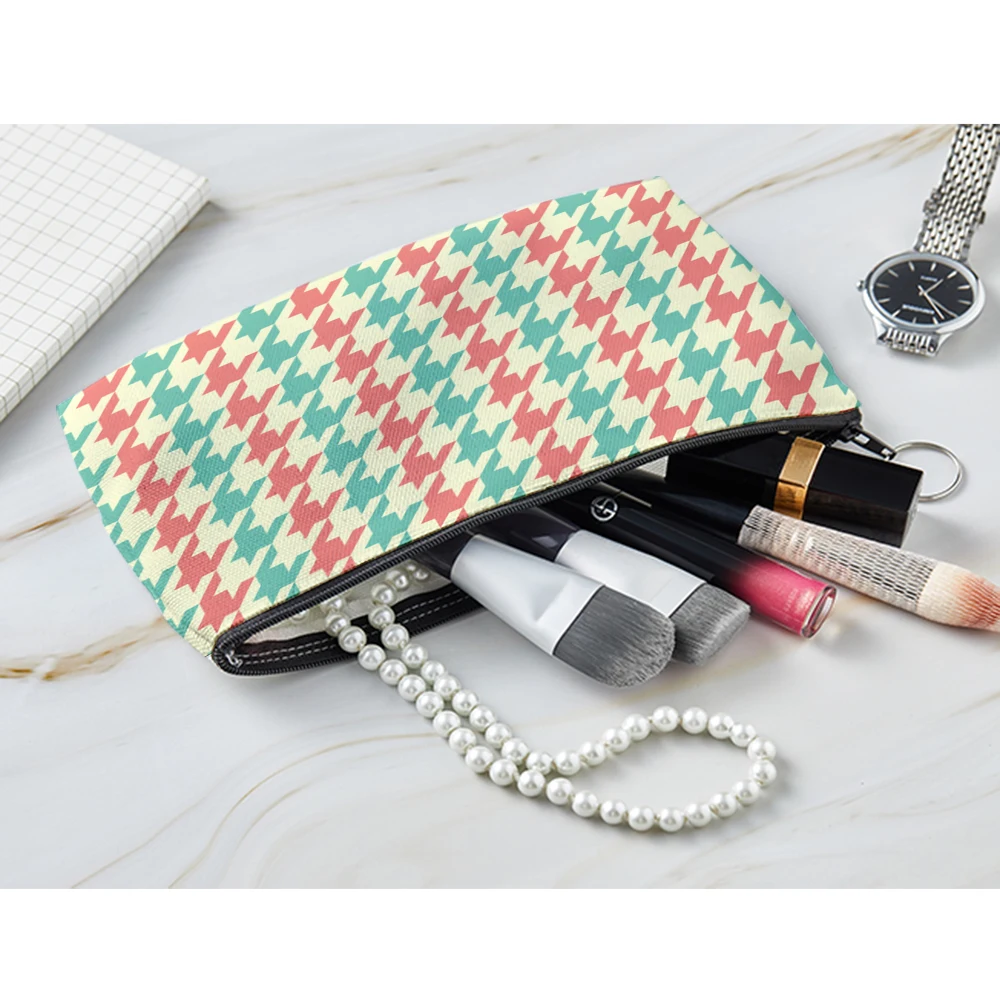 Portable Women Makeup Bag Japanese Houndstooth Cosmetic Cases High Capacity Toiletries Organizer Zipper Wash Beauty Pouch